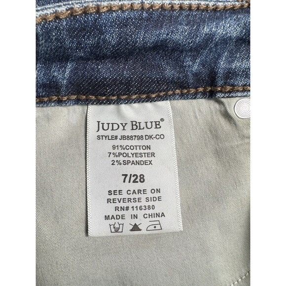 Judy Blue Distressed Skinny Fit Jeans Size 7/28 Dark Wash Whiskered #88798 DK-CO - Picture 4 of 8